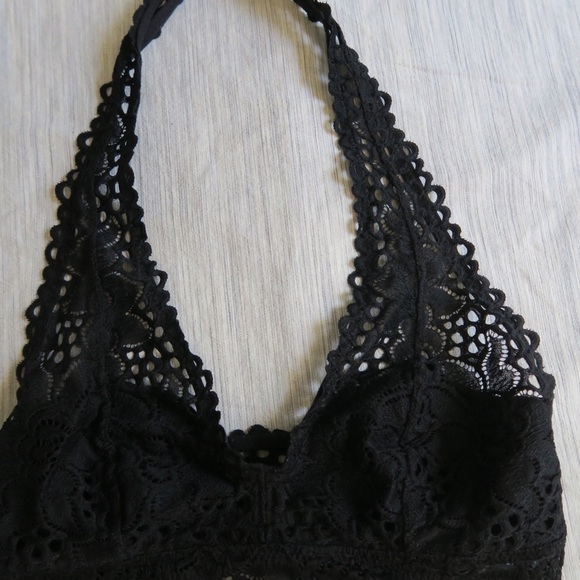 Aerie Black Floral Lace Bralette‎ Plunge Lightweight Pullover Comfy - Picture 3 of 8